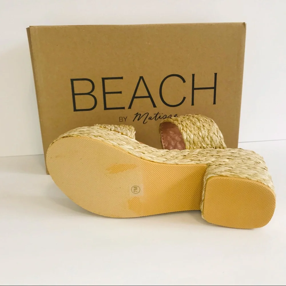 New! Matisse Oceanave Raffia Braided Straw Chunky Block Heel Platform Sandals - Picture 8 of 14